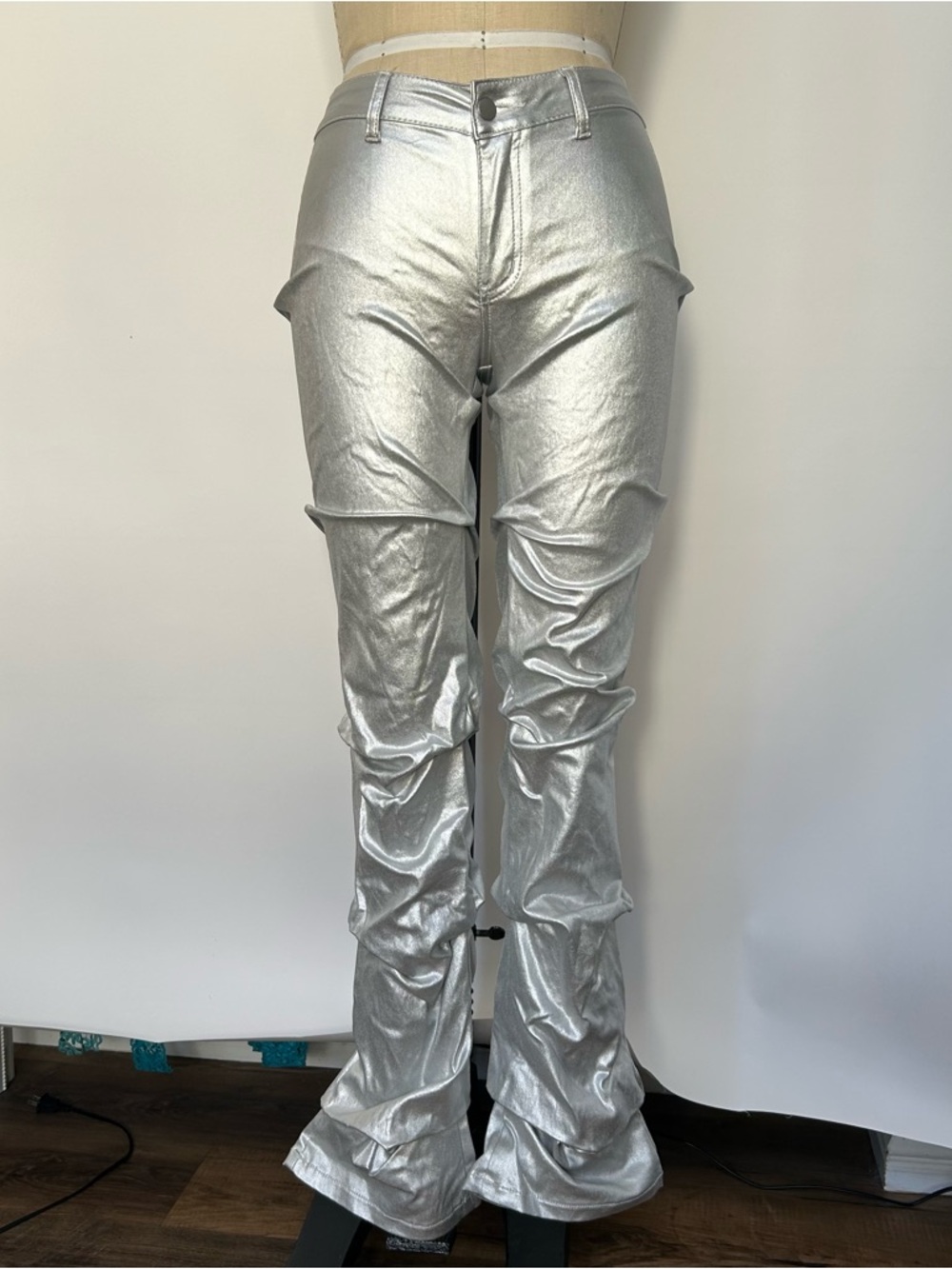 Metallic Silver Ruched Pants